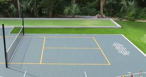 tennis court transformed into a hopscotch area
