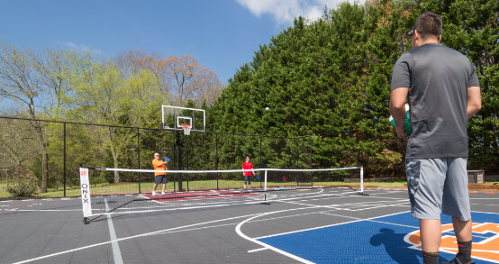 tennis court transformed into a pickleball court