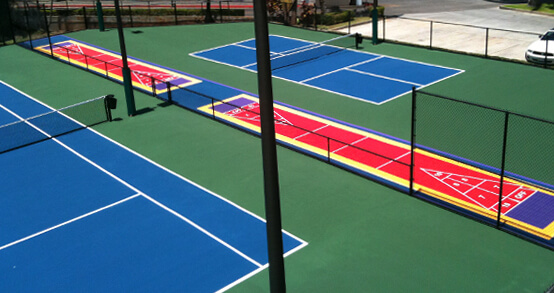 tennis court transformed into a shuffleboard court