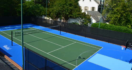 tennis court transformed into a volleyball court