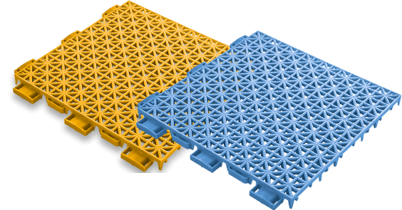 Sample pickleball court tile in yellow and blue