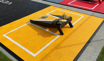 Yellow and Black Cornhole Courts