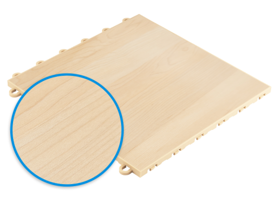 light maple Wood-Grain tile with inset showing detail of tile surface