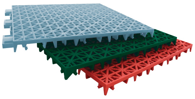 Pickleball Performance tile samples in light blue, green, and red