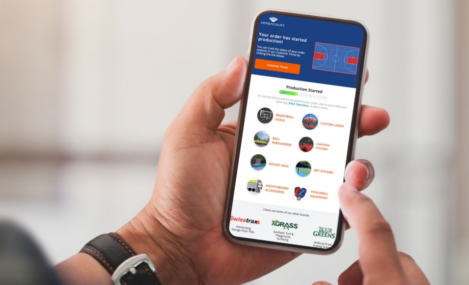 a phone displaying a VersaCourt Court Tracker email notification