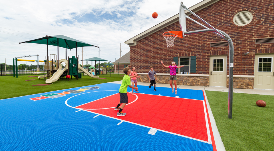 Red and blue multi-sport game court