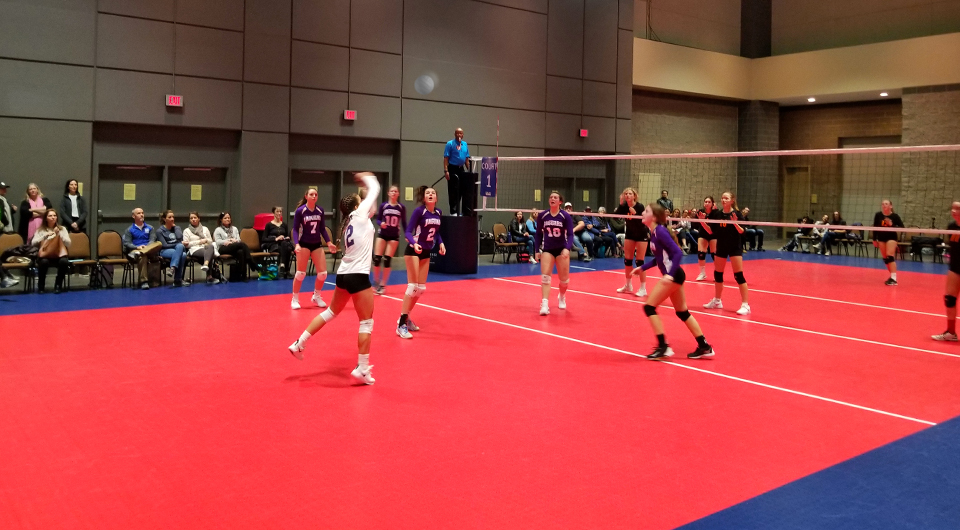 Red and blue volleyball court