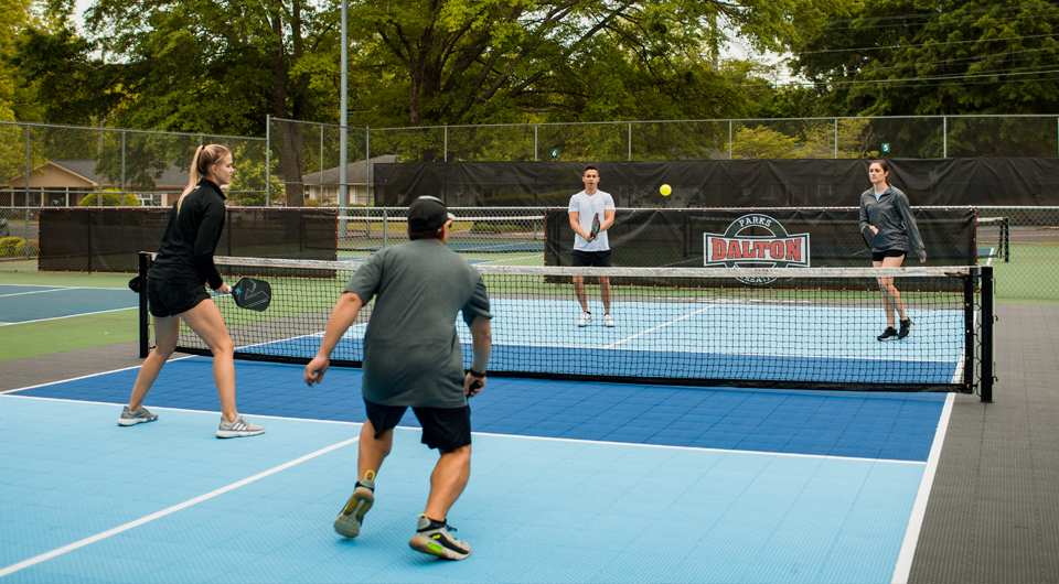 Commercial blue pickleball court
