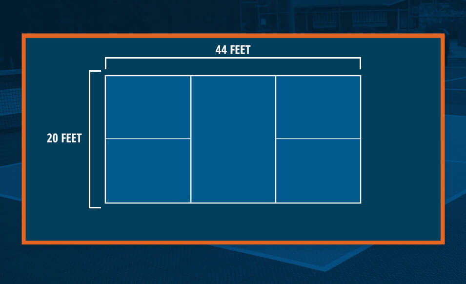a drawing showing width and height of pickleball court