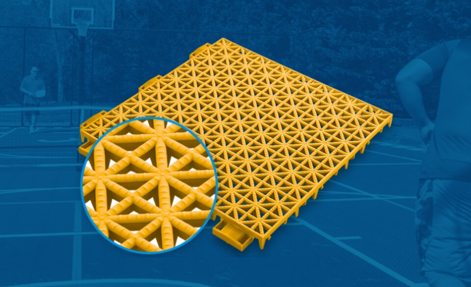 a yellow court tile with inset closeup of the porous tile surface