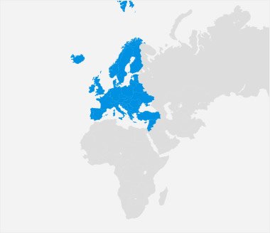 European countries highlighted on world map